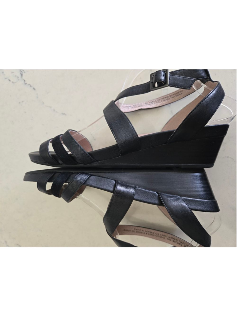 Abeo Irene Biosystem Black Leather Wedge Sandals Size 10N - Picture 4 of 8